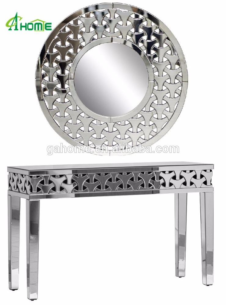 Living Room/Bedroom Antique Console Table with Mirror Set, MDF Material