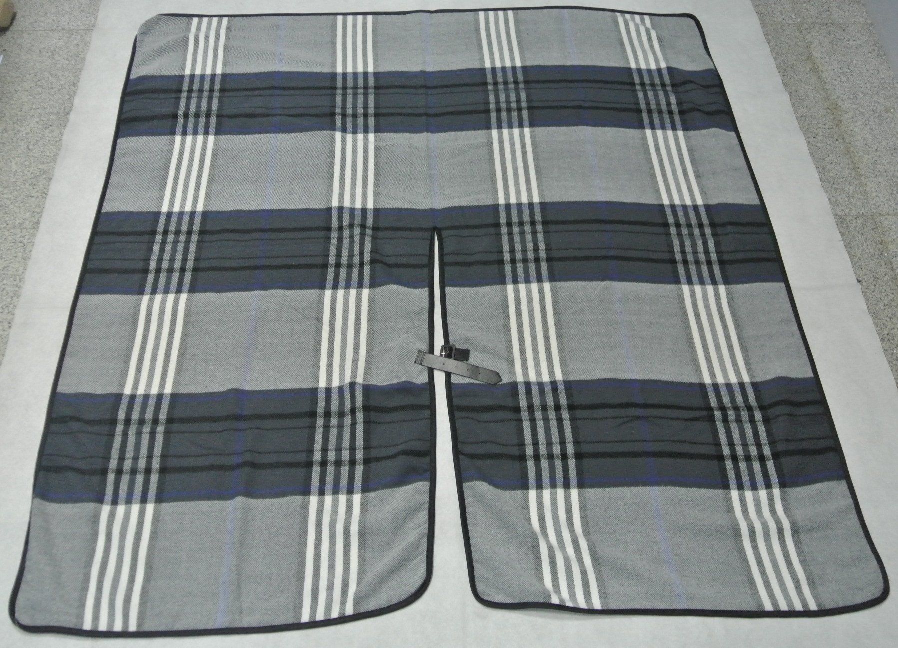 Plaid Acrylic Woven Ruana with PU Buckle Closure & Binding Along Edges