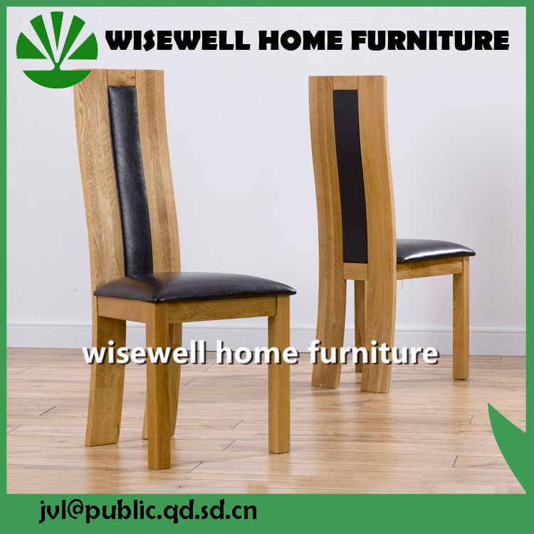 Solid Oak and Leather High Back Dinner Chair