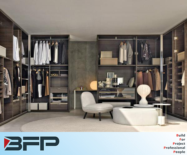 European Style Bedroom Furniture Wooden Walk in Closet