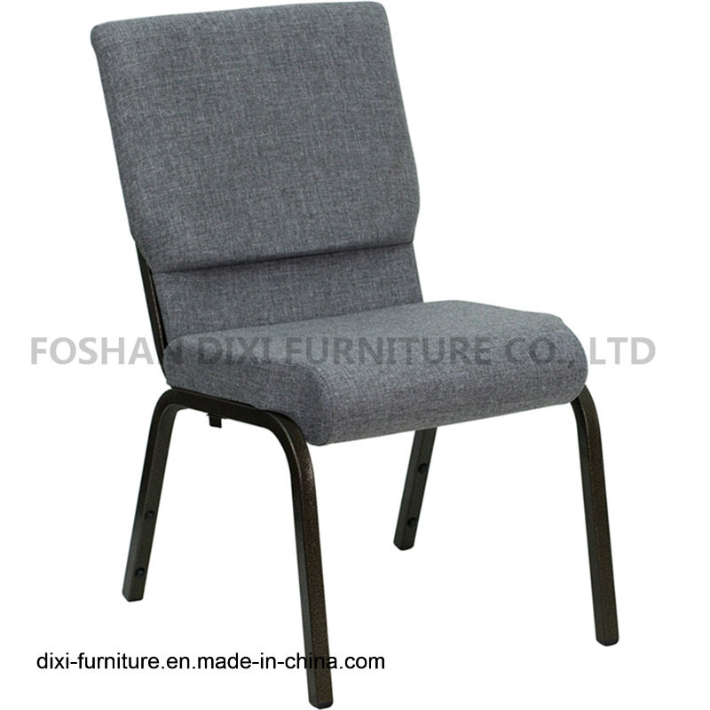 Church Furniture Gray Fabric Stacking Church Chair with Connect Buckle and Book Pouch