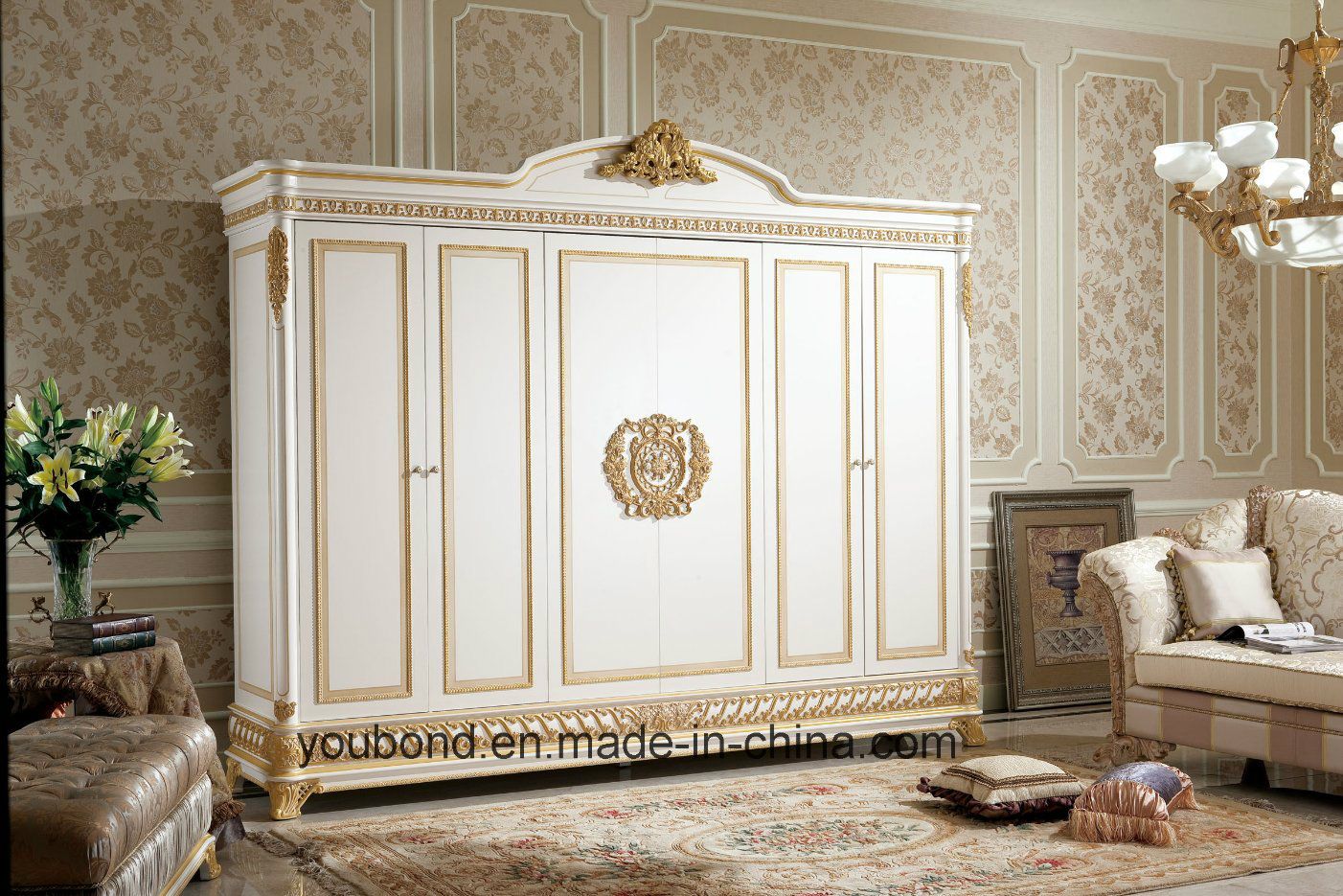 0062-1 European Classic Royal Fresh White Color Wardrobe