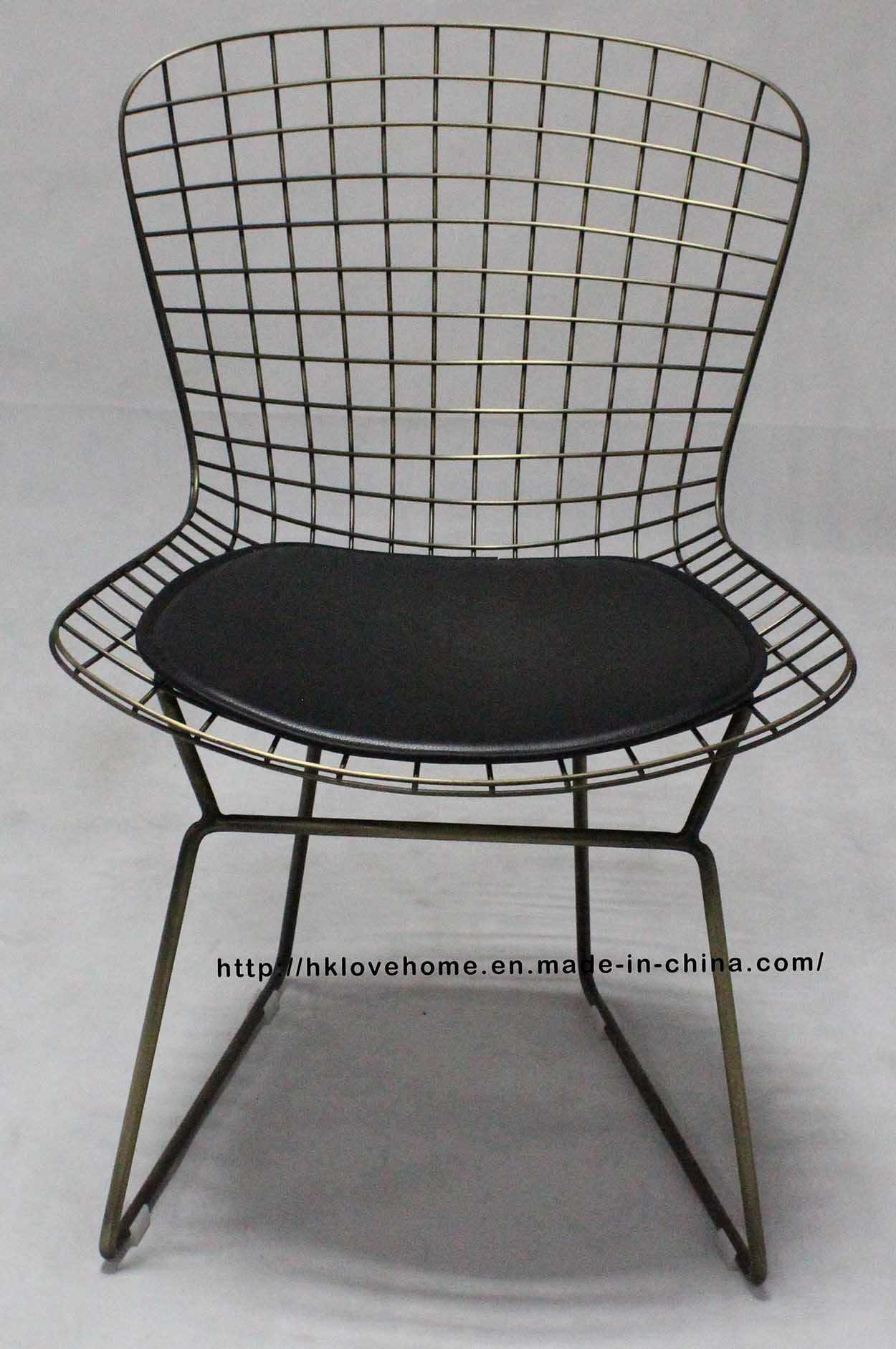 Dining Restaurant Kd Metal Bertoia PU Cushion Rifle Wire Chair