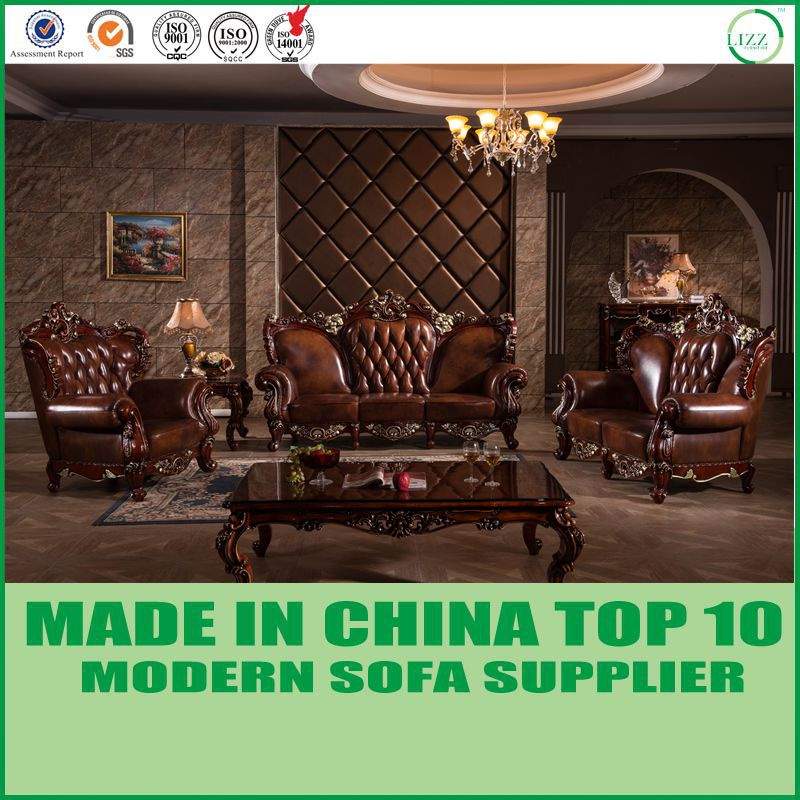 Antique Leather Living Room Sofa Set for Home