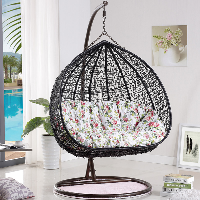 Luxury Outdoor Furniture Double Seat Swing Rattan Egg Chair Living Room Swing Chair (D151)