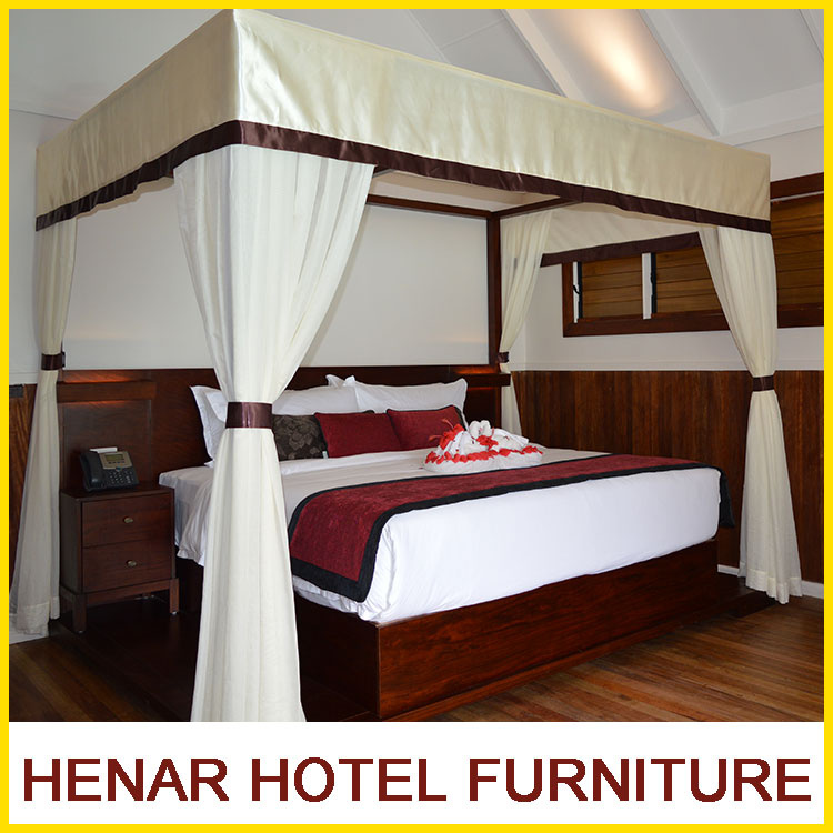 Teak Wood Four Poster Bed Resort 5 Star Hotel Furniture