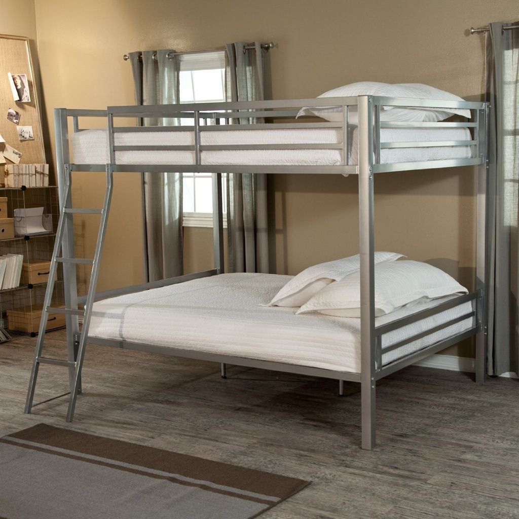 Contemporary Full Over Full Metal Bunk Bed in Silver Finish