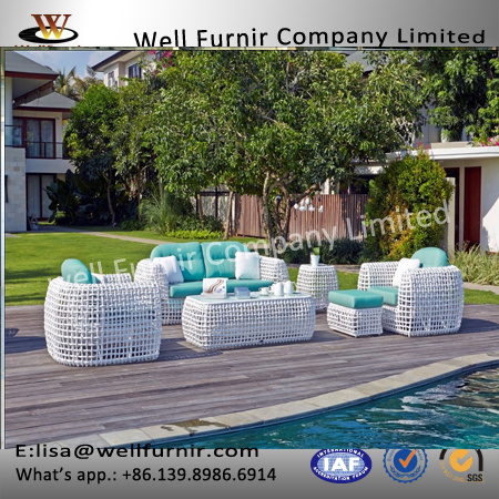 Well Furnir T-012 Elegant Outdoor Coastal Ivory Color Rattan Sofa