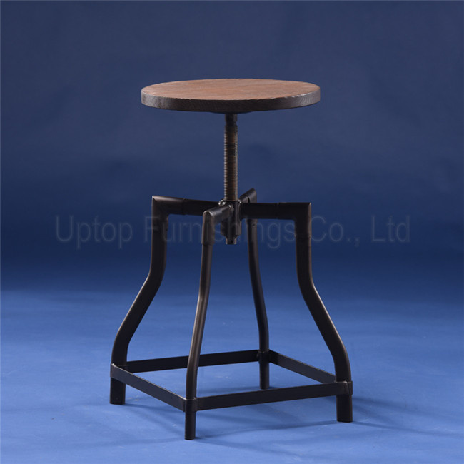 Wooden Seat Industrial Iron Tube Adjustable Bar Stool (SP-MC050)