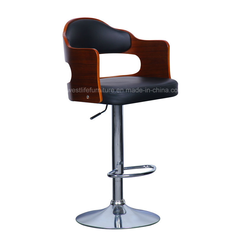 Faux Leather Walnut Veneered Bentwood Barstool