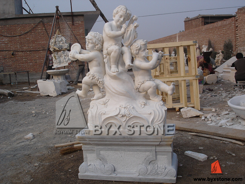 White Marble Angels Sculpture with Playing Musical Instruments for Garden