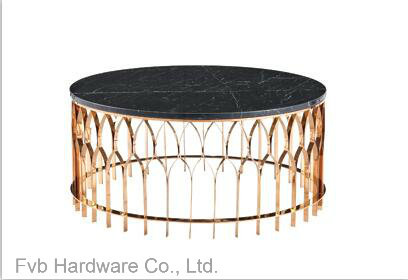 Round Stainless Steel Coffee Table with Nature Marble Top