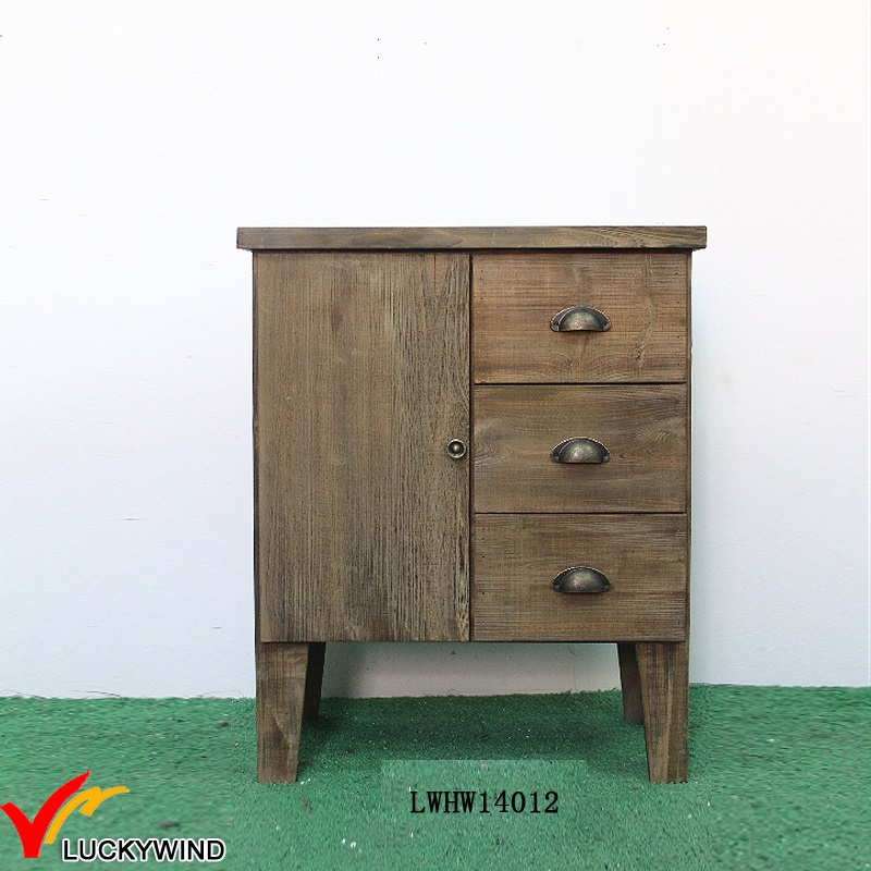 Fir 1 Door 3 Drawers Small Antique Sideboard Cabinet
