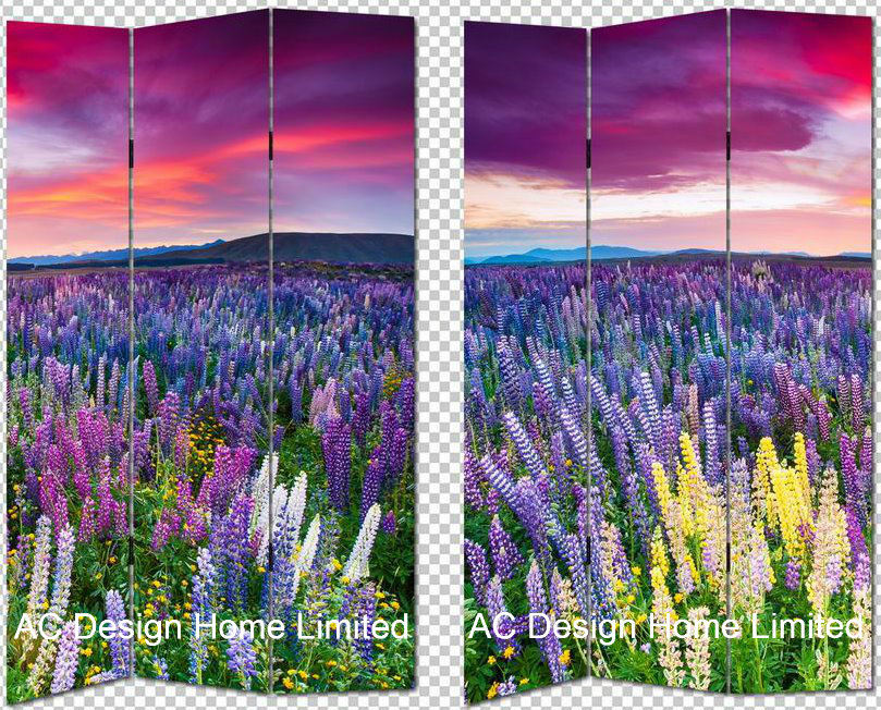 Flower Field Design Living Room Canvas and Wooden Printing Decorative Folding Screen Room Divider X 3 Panel