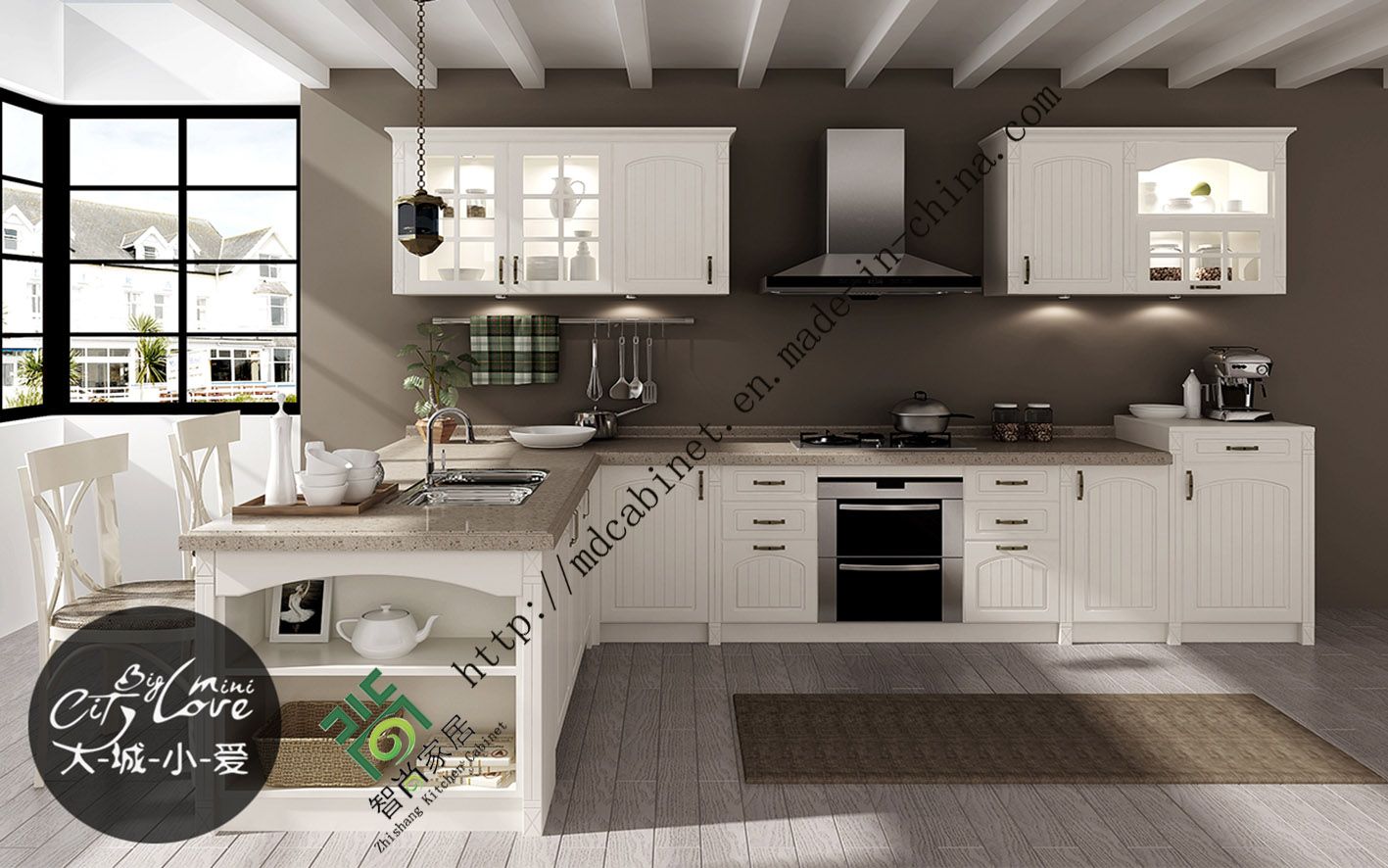 2015 White European Style PVC Kitchen Cabinet (ZS-245)