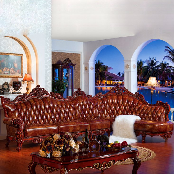Genuine Leather Sofa with Cabinet for Living Room Furniture (805)