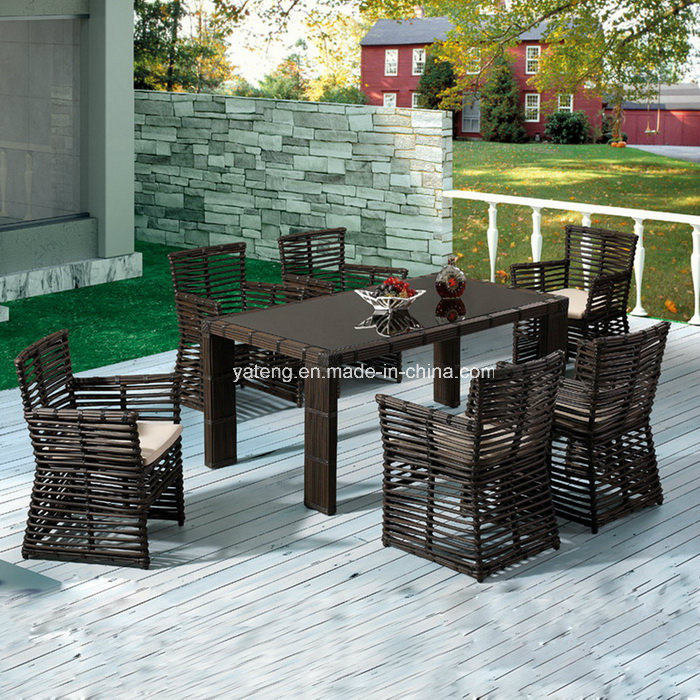 High Quality Outdoor Garden Big Size Rectangle PE-Rattan Dining Chair with Rectangle Table (YT605)