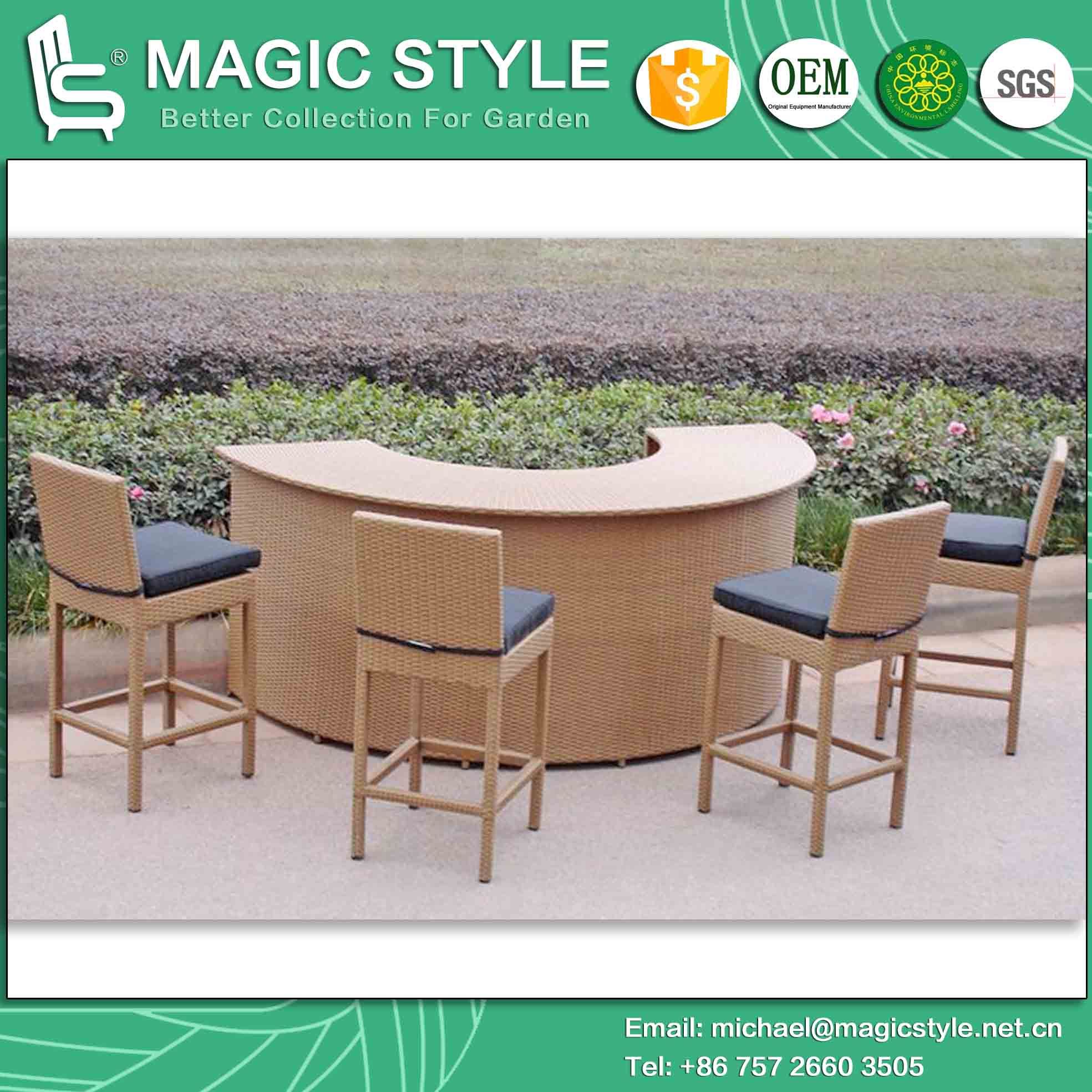 Rattan Bar Set Wicker Bar Stool Outdoor Bar Table Patio Bar Chair (Magic Style)