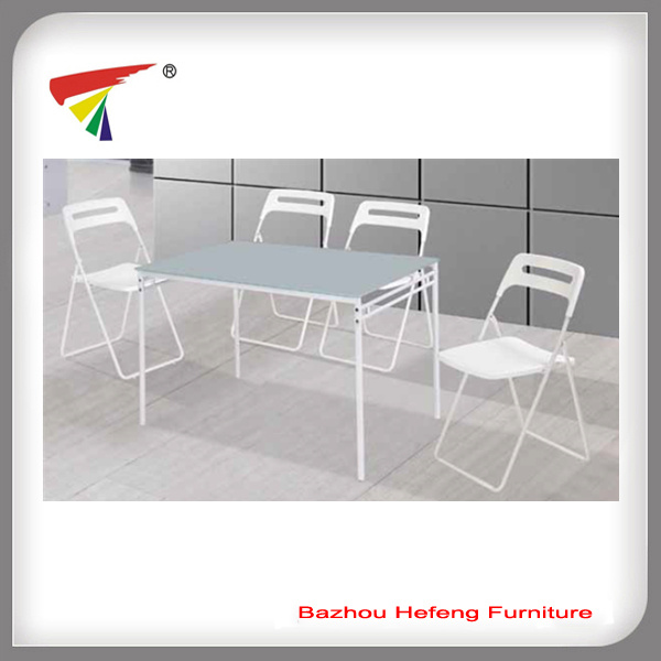 Outdoor White Glass Dining Table with 4 Folding Chairsdt091