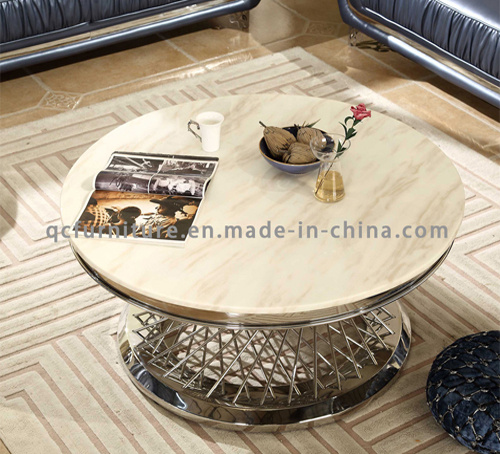 Mirror Stainless Steel Frame Round Coffee Table