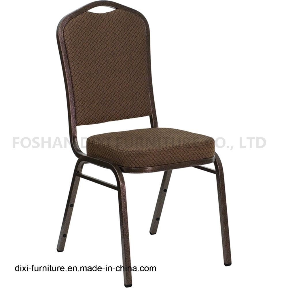 Hotel Furniture Crown Back Stacking Banquet Chair with Brown Patterned Fabric and Mould Foam
