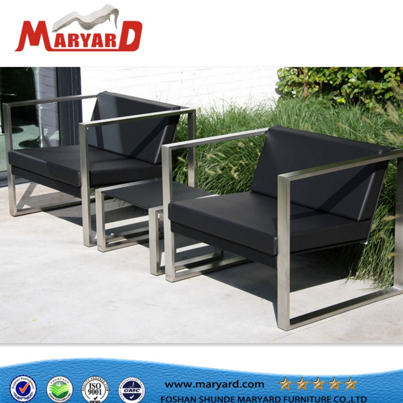 Aluminum/Stainless Steel Outdoor Sofa Set with Ottoman and Cushion