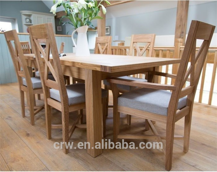 Rch-4284 Carved Oak Dining Chair Cross Back Beige Linen Fabric
