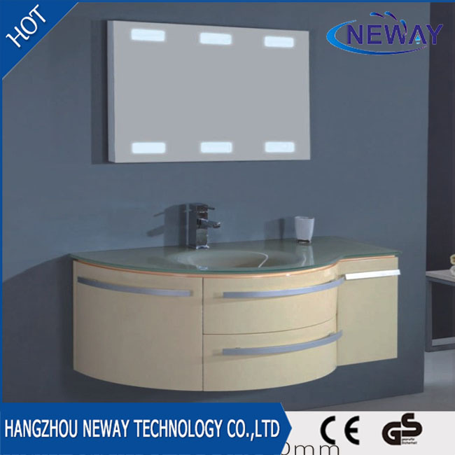 Wall Mounted PVC Glass Basin LED Mirror Bathroom Cabinet