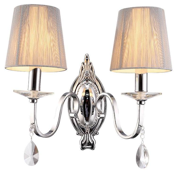 Fashion Decor Fabric Art Crystal Chrome Color Wall Lamp for Bedroom