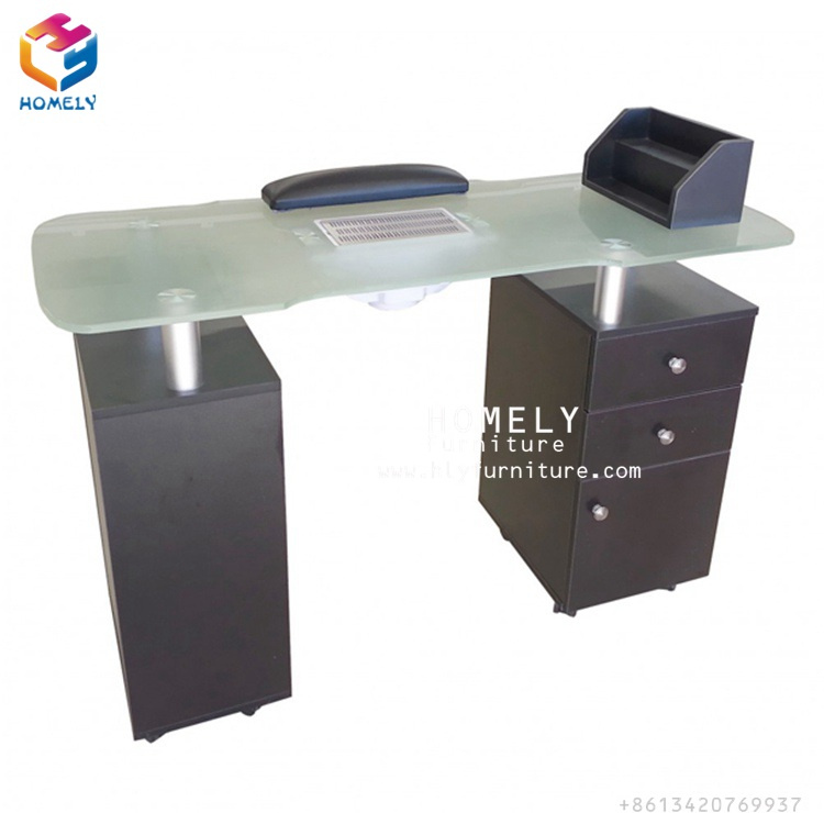 Beauty Nail Salon Furniture Glass Top White Manicure Nail Table