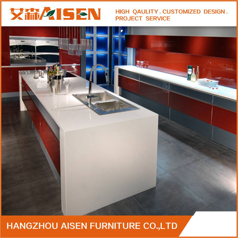 2018 New Style Modern Red High Gloss Lacquer Kitchen Cabinets Furniture