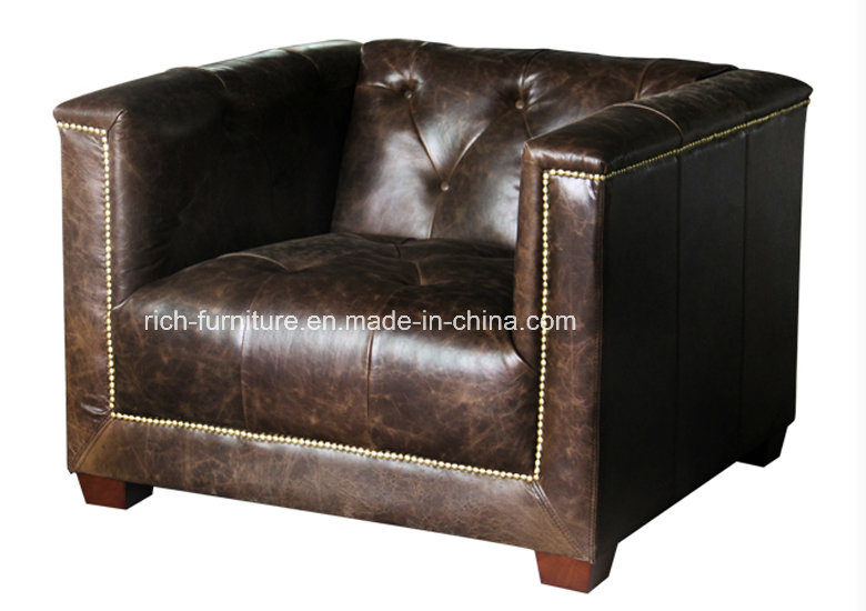 Vintage Leahter Leisure Sofa for Lving Room (1 Seater)