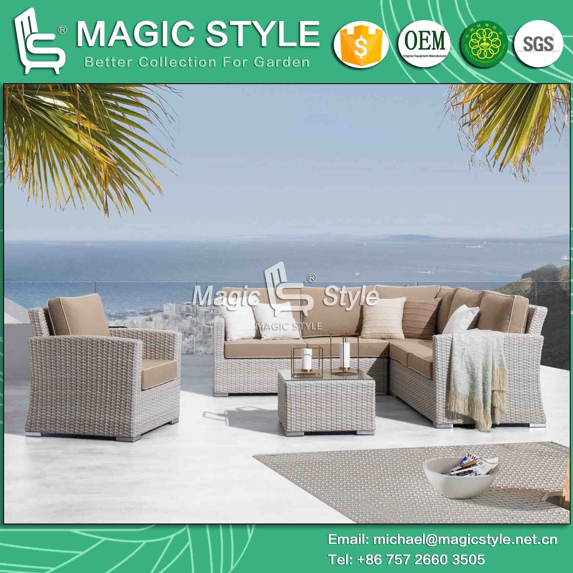 Garden Rattan Sofa Set with Sunproof Cushion Outdoor Wicker Single Sofa Wicker Weaving Combination Sofa Set Patio Sofa Set