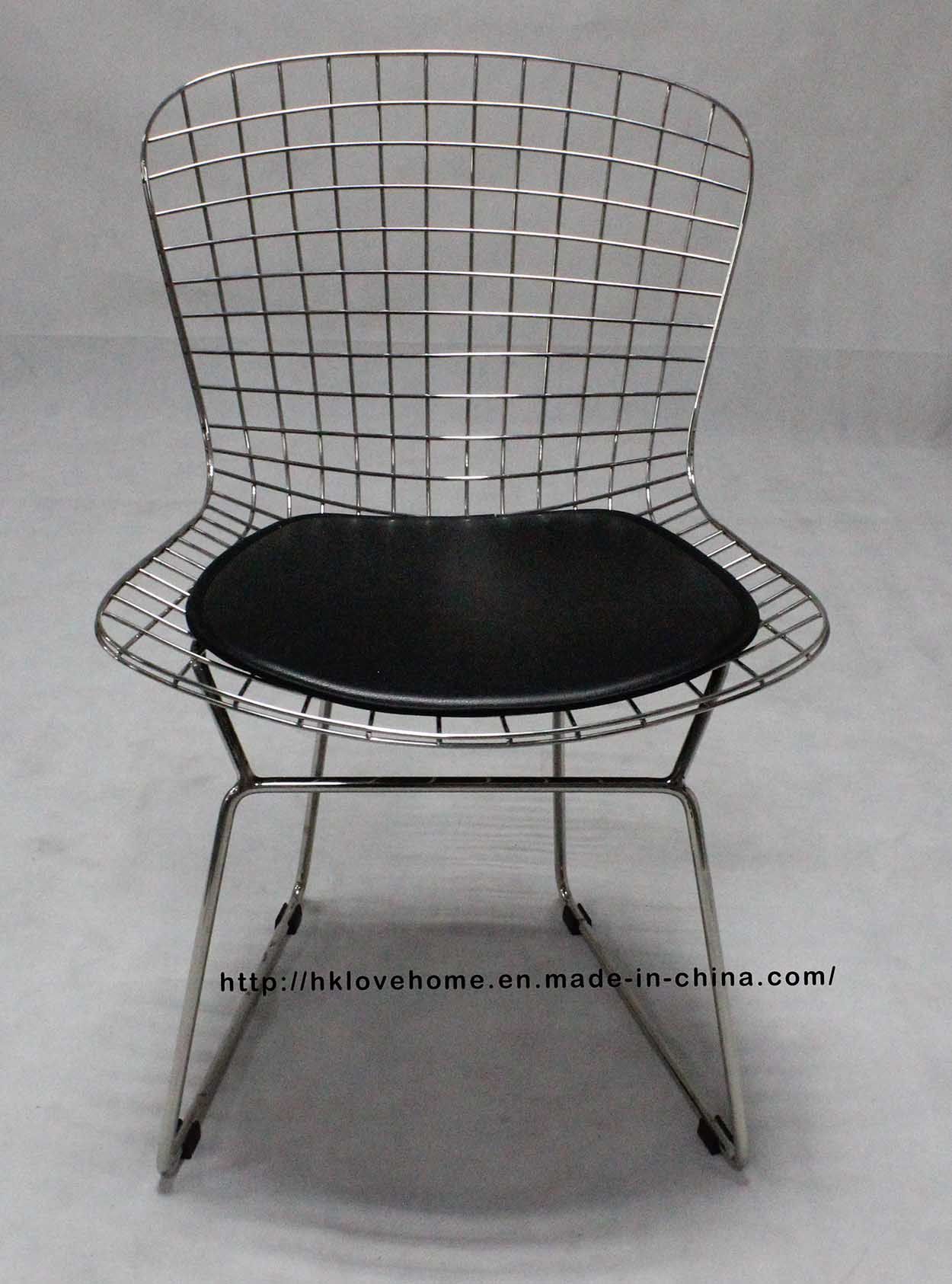Dining Restaurant Kd Metal Bertoia PU Cushion Chrome Wire Chair