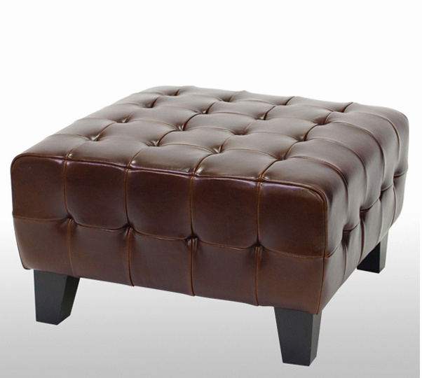 Wood Leather Ottoman Stool