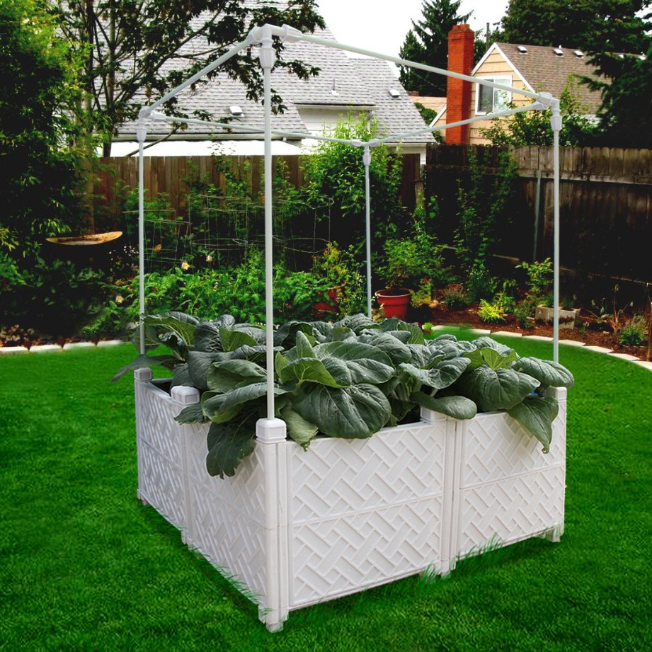 Ceramic Flower Pot with Expandable Trellis Raised Garden Bed Planter