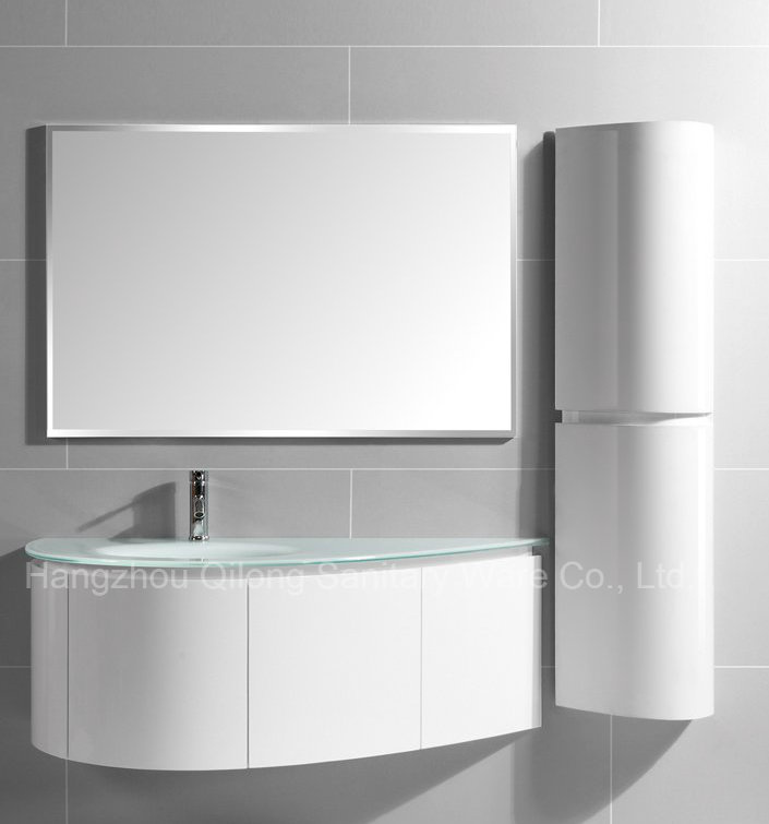 Cruved PVC Two Doors Cabinet in White Painting with Side Cabinet