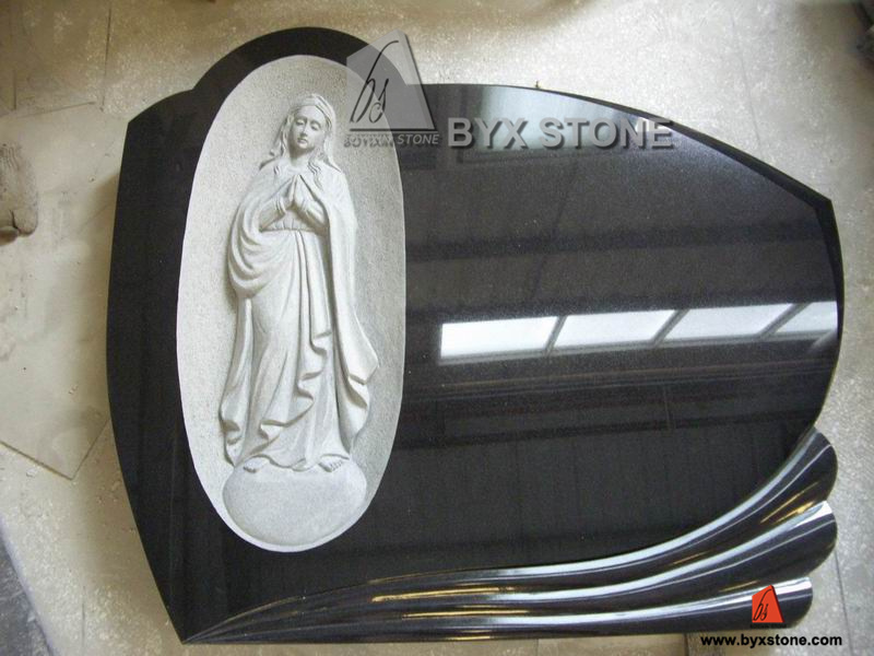 Black Granite Stone Book Shape Headstone/Maria Carving Tombstone