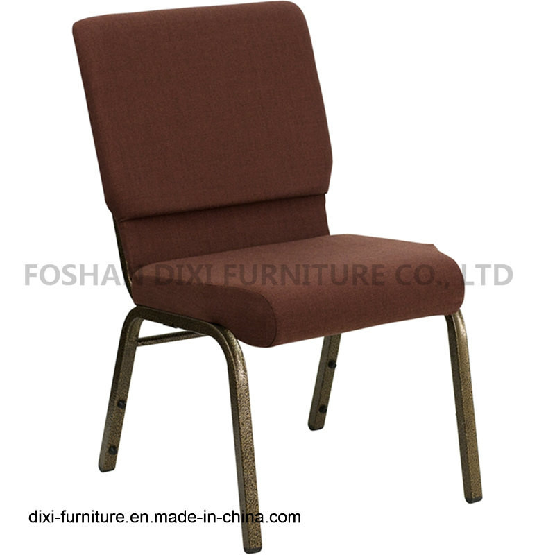 Church Furniture Brown Fabric Stacking Church Chair with Connect Buckle and Book Pouch