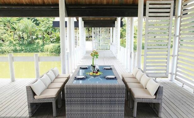 9 Pieces Dining Chaie Desk Set PE Rattan Furniture