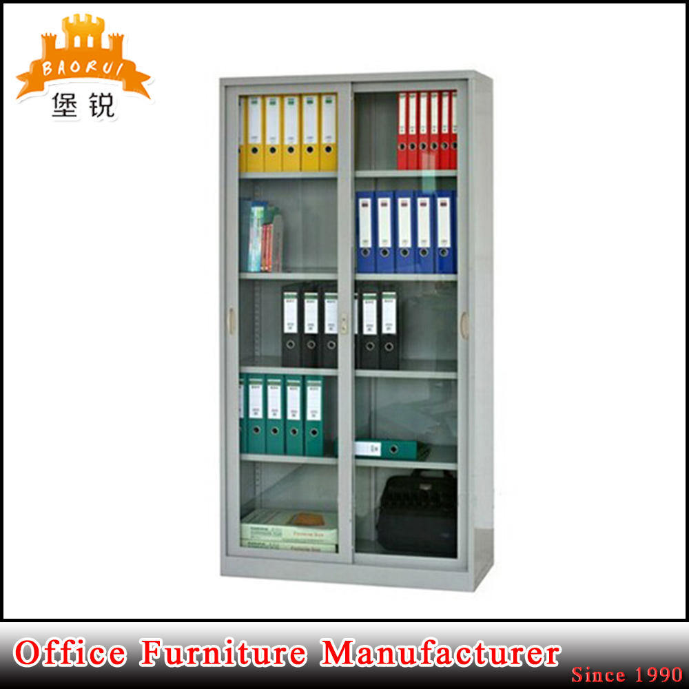 Jas-018 4 Shelves Metallic Glass Swing Doors Display Bookcase Cabinet