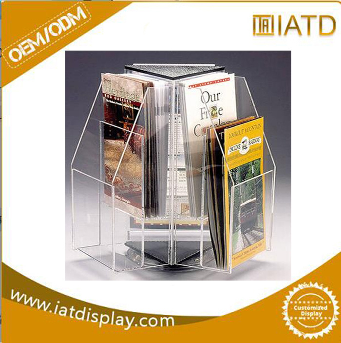 Clear Revolving Acrylic Retail Table Store Display Shelf for Magazine