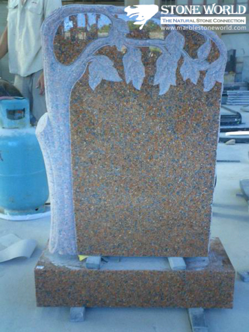 Beautiful Flower Scuptured Granite Tombstone