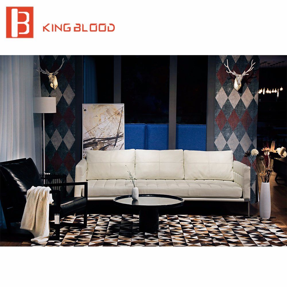 Good Quality Blue Italy Genuine Nappa Leather Sofa Couch for Living Room Furniture