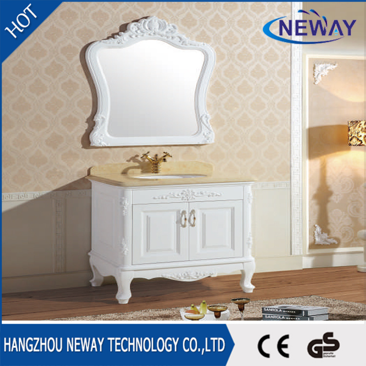 French Antique Luxury Classic Waterproof Wooden Bathroom Cabinet