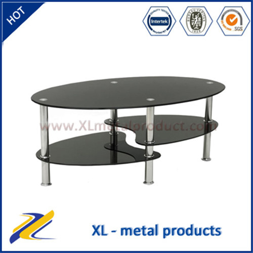 Modern Black Glass Top Metal Coffee Table