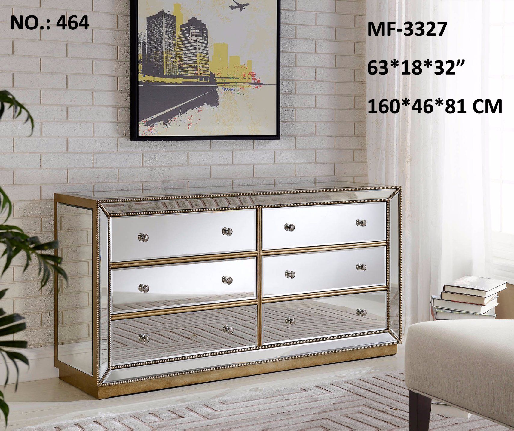 Hot Sell 6 Drawers Antique Silver Night Stand Cabinet