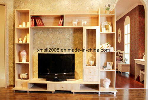 Modern Solid Wooden TV Cabinet with Side Showcase