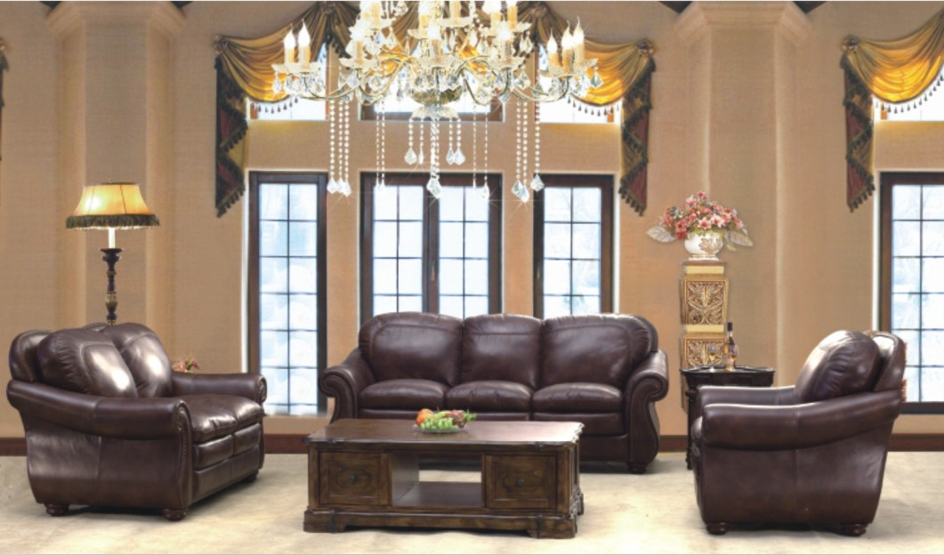 Traditional Antique Leather Sofa Living Room Sofa Set Furniture