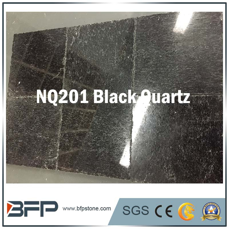 Pure Black Natural Quartz Stone Flamed/Honed Paving Landscaping, Garden